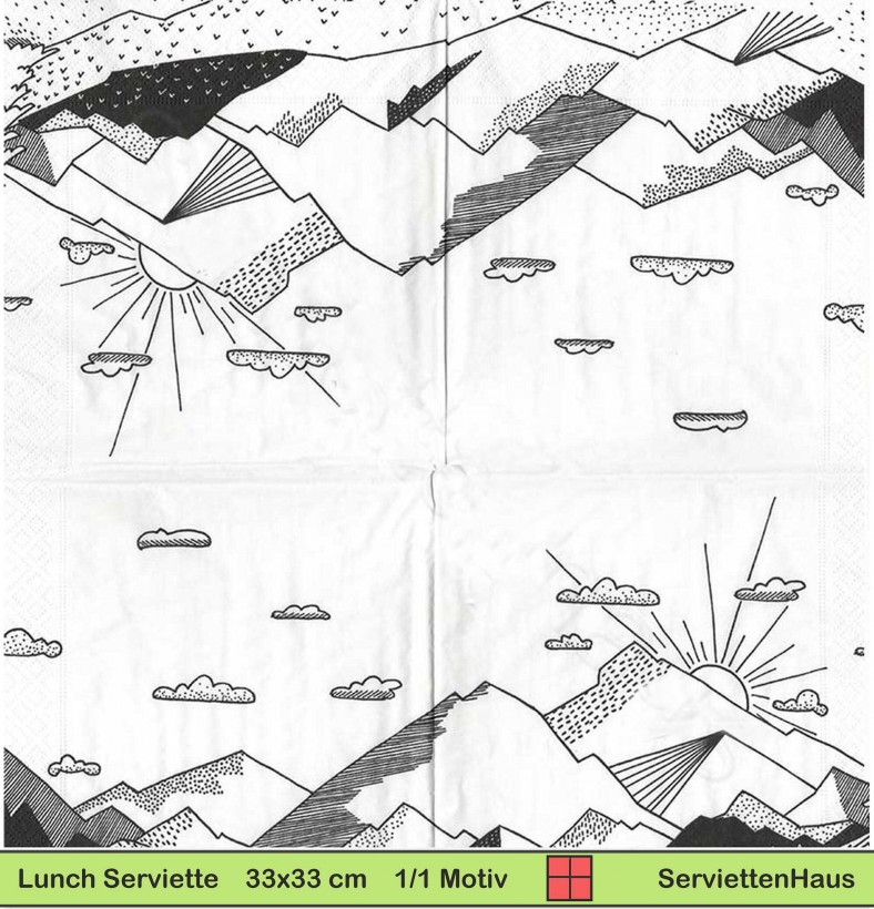 Gezeichnete Berglandschaft - 1 Lunch Serviette - halbes Motiv
